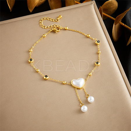 304 Stainless Steel Rhinestone & Plastic Pearl Charm Double Layer Anklets for Women FS-WGA3011-09-1