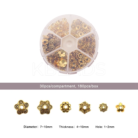 1Box Mixed Style Tibetan Style Alloy Flower Bead Caps TIBE-JP0002-AG-1