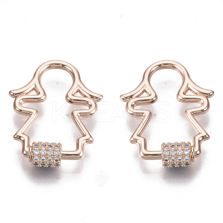 Brass Micro Pave Clear Cubic Zirconia Screw Carabiner Lock Charms ZIRC-T013-07RG-NF-1
