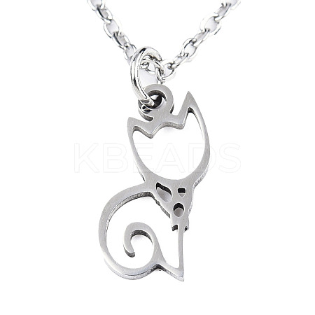 Non-Tarnish 201 Stainless Steel Kitten Pendants Necklaces LS-NJEW-S105-JN590-40-1-1