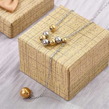 304 Stainless Steel Round Beaded Cable Chain Necklaces NJEW-D319-02A-GP-1