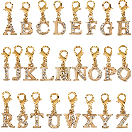 1Set Letter A~Z Alloy Rhinestone Pendant Decorations HJEW-SC0002-02G-1