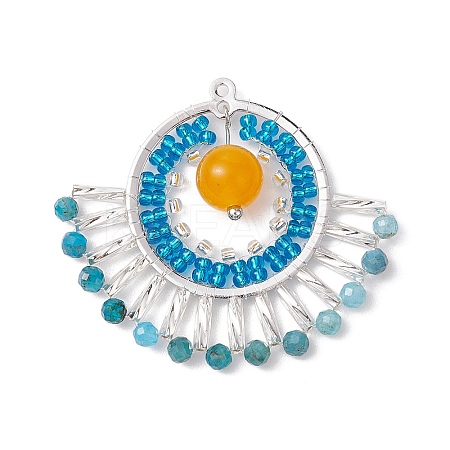 Natural Malaysia Jade(Dyed) & Glass Seed Beads Fan Pendants PALLOY-MZ00308-02-1
