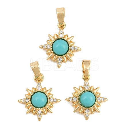 Brass Micro Pave Clear Cubic Zirconia with Synthetic Turquoise Charms KK-CBA2DE6-10G-02-1