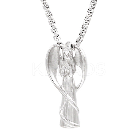Non-Tarnish 304 Stainless Steel Angel Pendant Necklaces for Women WQ2654-1-1