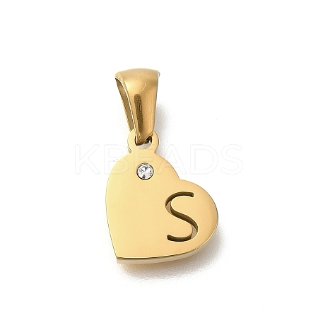304 Stainless Steel Heart Pendants with Rhinestone STAS-Z103-01G-19-1