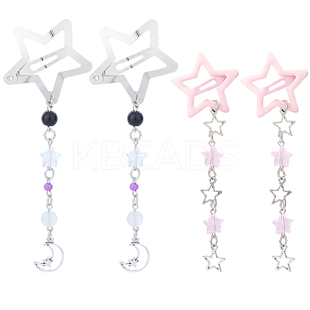 2Pcs 2 Styles Star Iron & Plastic Snap Hair Clips PHAR-CP0001-29-1