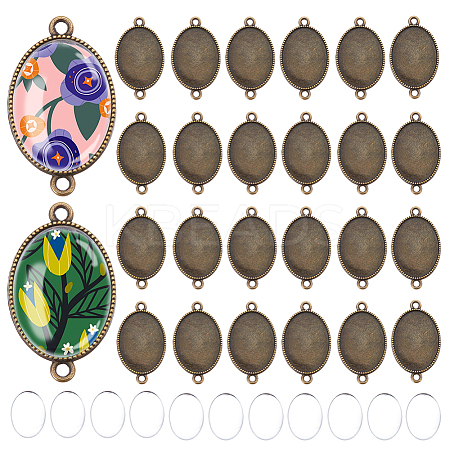 30Pcs Tibetan Style Oval Alloy Cabochon Connector Settings TIBE-AR0001-11AB-1