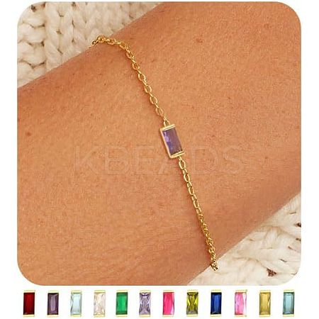 February Birthstone Brass Pave Cubic Zirconia Rectangle Link Bracelets WG17BBA-02-1