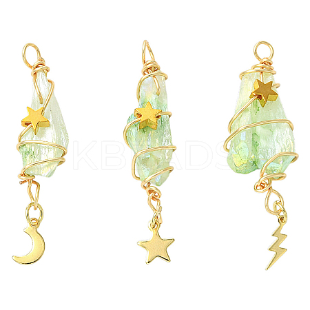 3Pcs 3 Styles Electroplated Natural Quartz Crystal Big Pendants PALLOY-YW00079-03-1