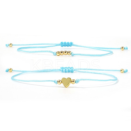 2Pcs 2 Styles Bohemian Brass Beads Braided Bead Bracelets BT1454-6-1