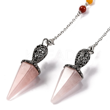 Natural Rose Quartz Pointed Hexagonal Cone Dowsing Pendulums G-Q184-03G-AS-1
