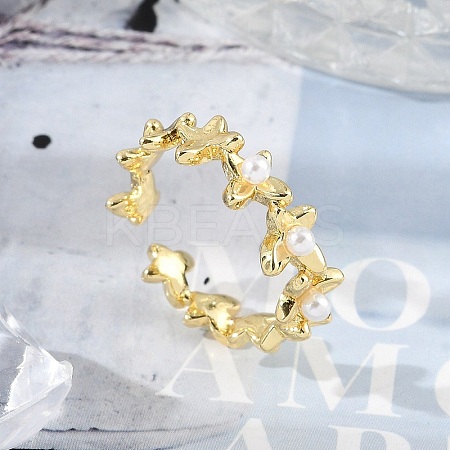 Flower Brass Open Cuff Rings for Women RJEW-R011-09G-01-1