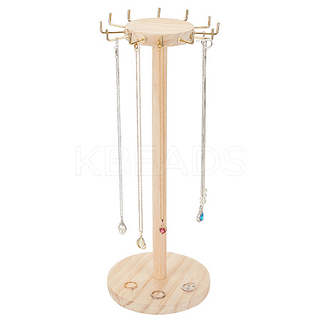 Round Wood Jewelry Necklace Display Organizer Hanging Tower Rack NDIS-WH0017-04-1