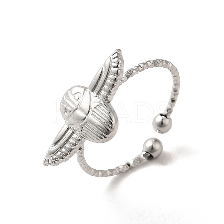 Non-Tarnish 304 Stainless Steel Owl Open Cuff Rings for Women X-RJEW-H136-01P-1