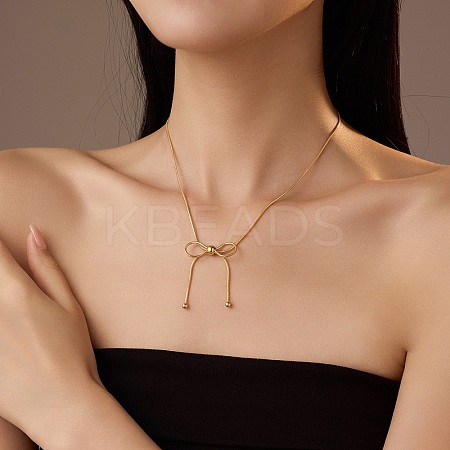 304 Stainless Steel Bowknot Pendant Snake Chain Necklaces for Women NJEW-R014-01G-1