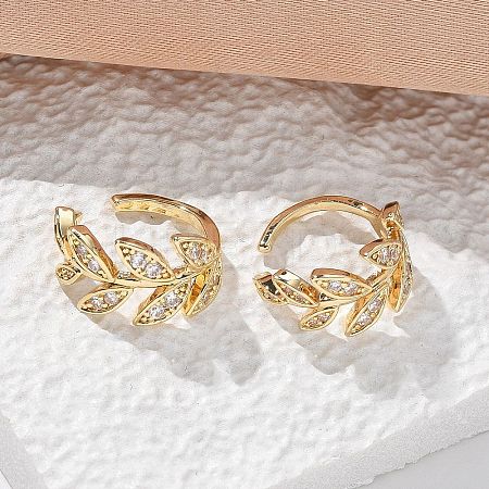 Brass Micro Pave Clear Cubic Zirconia Cuff Earrings EJEW-I249-11G-1