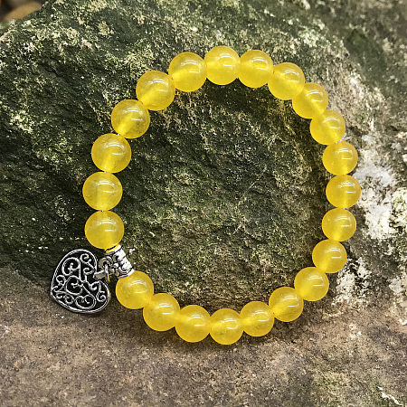 Natural Yellow Agate Round Beaded Stretch Bracelets LS-DM7312-5-1