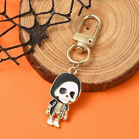 Halloween Skeleton Alloy Enamel Pendant Decoration HJEW-YW00033-03-1