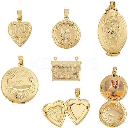 5Pcs 5 Styles Brass Locket Pendants KK-SC0007-17-1