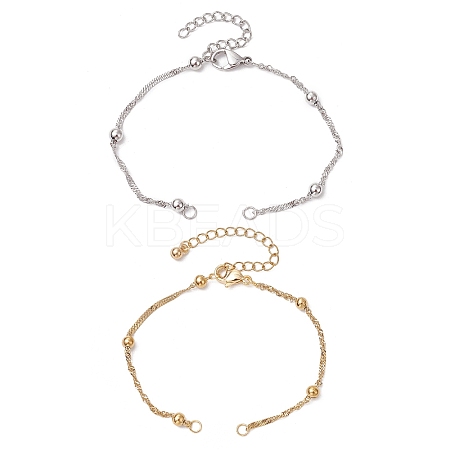 2Pcs 2 Colors 304 Stainless Steel Singapore Chain Bracelets Making AJEW-JB01307-1