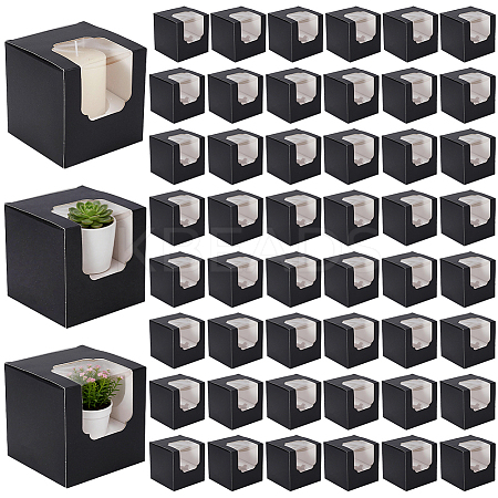 Cube Paper Cupcake Storage Boxes with Visible Window LS-BAKE-WH0002-002C-1