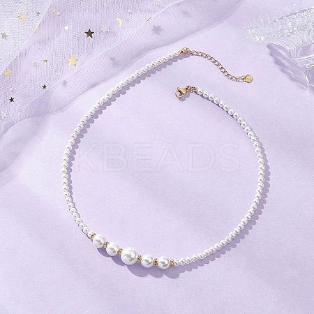 Round Shell Pearl Graduated Beaded Necklaces NJEW-JN05864-1