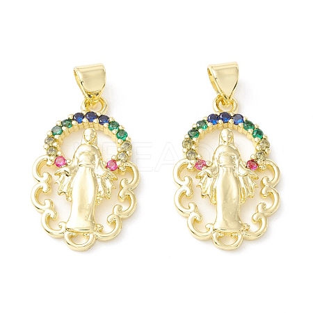 Rack Plating Brass Micro Pave Cubic Zirconia Pendants KK-E278-01G-1
