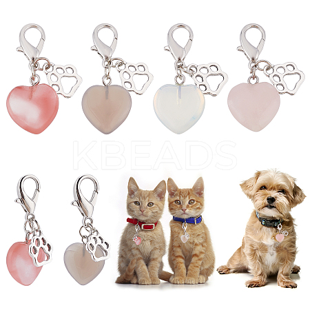 8Pcs 4 Colors Heart Natural Gemstone Pendant Decoration HJEW-CA0001-23-1