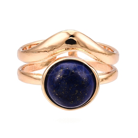 Round Natural Lapis Lazuli Finger Rings RJEW-N046-10E-1