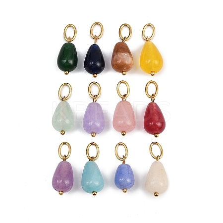 12Pcs 12 Colors Natural Rose Quartz & Green Aventurine & Topaz Jade & Strawberry Quartz & Amazonite & Jade Teardrop Pendants STAS-G359-04G-1