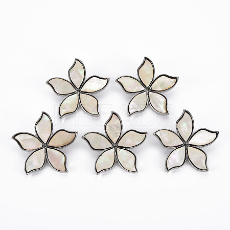 Flower Shape Natural White Shell Brooch Pin G-N333-012A-RS-1