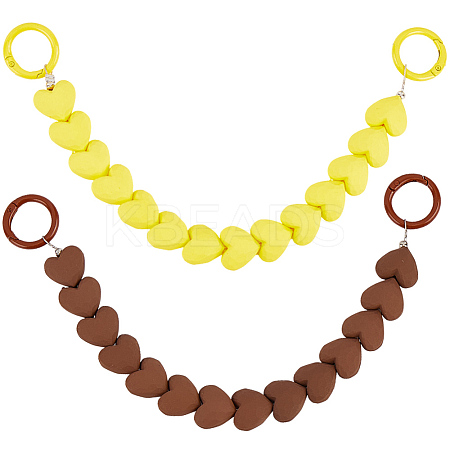 2Pcs 2 Colors Plastic Heart Beaded Bag Extension Chains with Iron Ring Clasps PURS-GF0001-11B-1