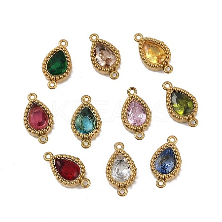 Ion Plating(IP) 304 Stainless Steel Cubic Zirconia Teardrop Links Connector Charms X-STAS-K256-23G-1