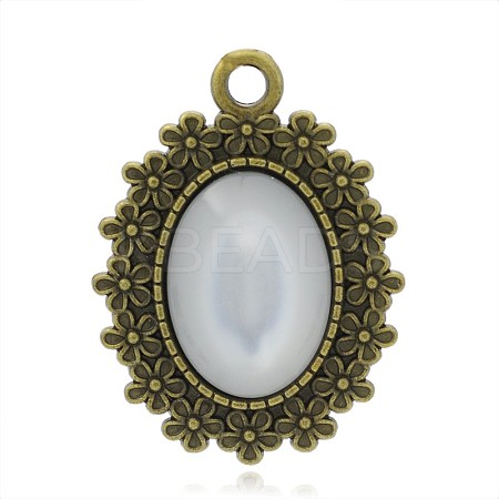 Nickel Free Antique Bronze Plated Oval Alloy Resin Pendants PALLOY-J632C-01AB-NF-1