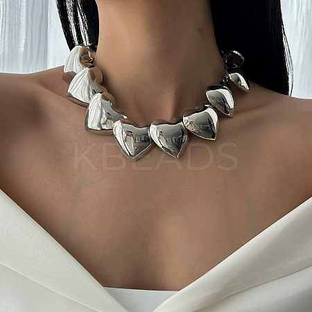 Iron 3D Heart Link Chain Choker Necklaces for Women NJEW-V003-02P-1
