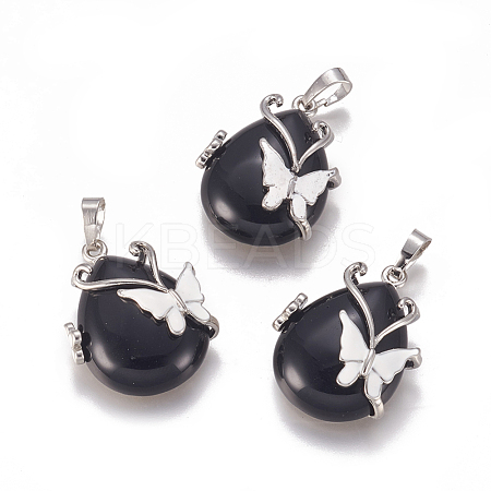 Natural Black Obsidian Pendants X-G-K296-B01-1