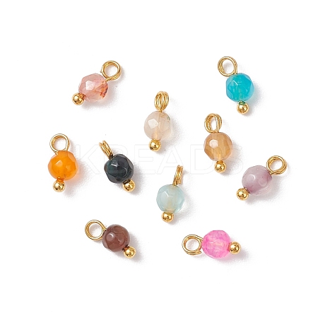 Natural Agate(Dyed & Heated) Faceted Round Charms PALLOY-JF04286-01-1