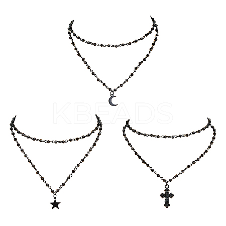 3 Set 3 Style Moon & Cross & Star Pendant Necklaces Set NJEW-FI0001-14-1