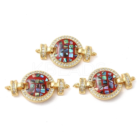 Rack Plating Brass Micro Pave Cubic Zirconia Flat Round Connector Charms KK-K385-100G-01-1