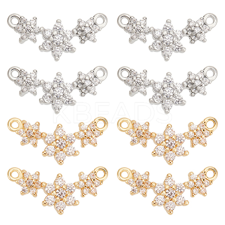 8Pcs 2 Colors Eco-friendly Rack Plating Brass Micro Pave Cubic Zirconia 2-Loop Charms KK-BC0011-46-1