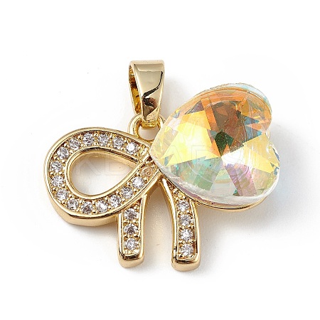 Real 18K Gold Plated Rack Plating Brass Micro Pave Clear Cubic Zirconia Pendants KK-C015-26G-12-1
