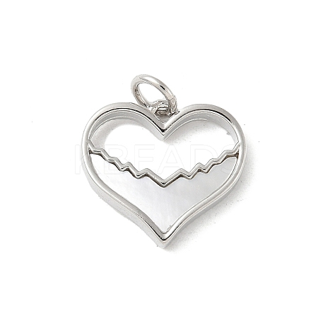 Brass Pave Natural White Shell Heart Charms with Jump Rings KK-S522-08E-P-1