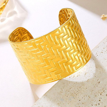 Braided 304 Stainless Steel Cuff Bangles for Women BJEW-P362-04G-1