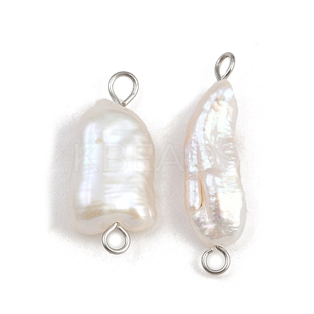 Natural Freshwater Pearl Keshi Pearl Nuggets Connector Charms STAS-D378-09P-1