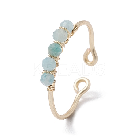 Copper Wire Wrapped Natural Amazonite Open Ring RJEW-JR00630-01-1