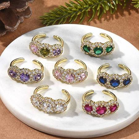 Brass Micro Pave Cubic Zirconia Cuff Rings RJEW-H256-01G-1
