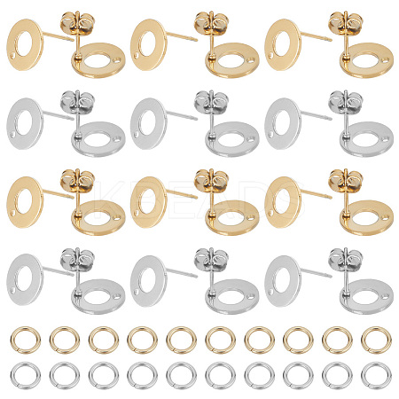 40Pcs 2 Colors Donut Shape 304 Stainless Steel Stud Earring Findings DIY-SC0023-56-1