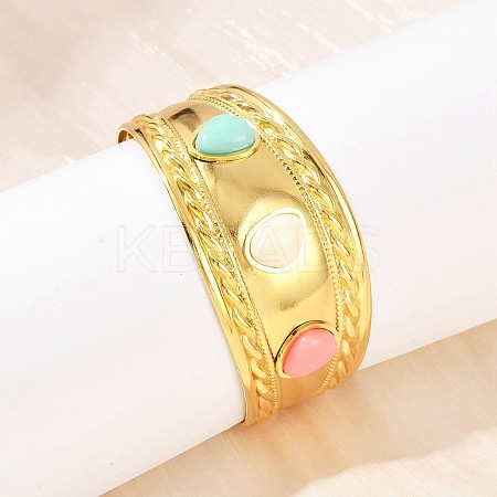 304 Stainless Steel Wide Cuff Bangles for Women LS-BJEW-K285-02G-1