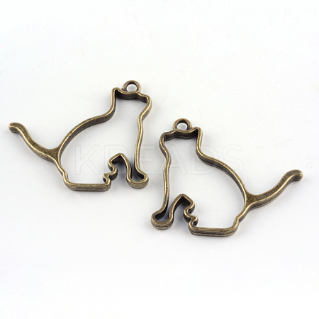 Rack Plating Alloy Kitten Open Back Bezel Pendants PALLOY-S047-42F-FF-1